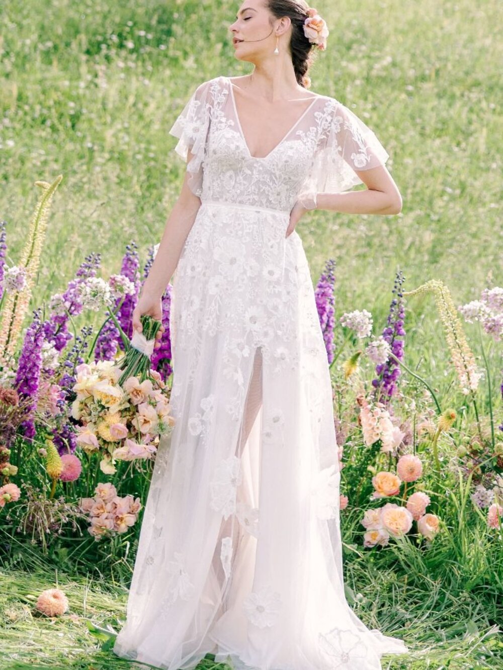 Willowby by Watters Finley Wedding Gown Size 14 NEW Flutter Sleeve